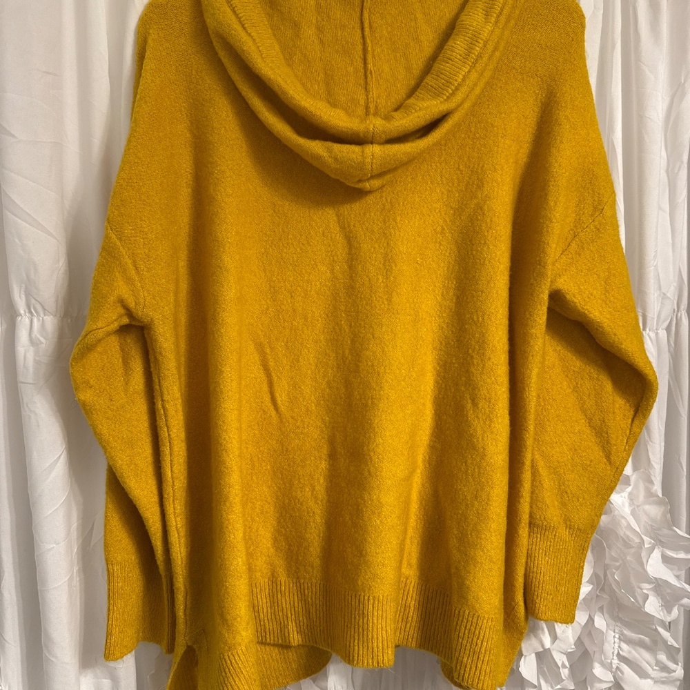 Mustard Yellow Hooded Knit Sweater | Plus Size 2X | Cozy Pocket Pullover - Picture 4 of 4